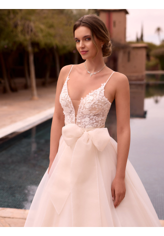 Bianco Evento E501 – Corset de mariée en tulle et dentelle, ivoire ()