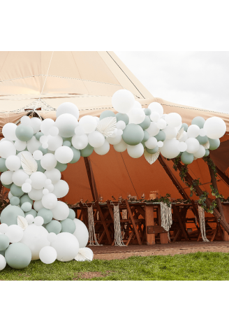 Ginger Ray BA-358 Arche de Ballons Sage & Blanc avec Eventails ()