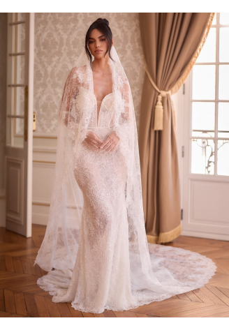 Bianco Evento S547 – Voile ivoire en dentelle Chantilly, 300 cm ()