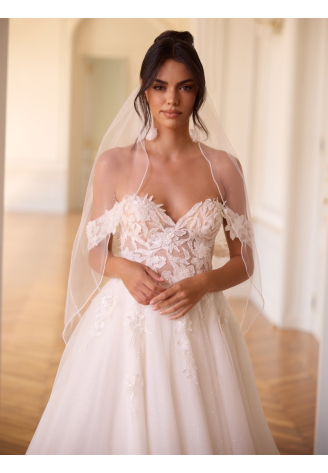 Bianco Evento S548 – Voile ivoire en tulle pailleté, 110 cm