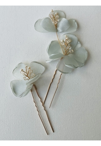 Sally Jane Poppy Aqua Épingles à Cheveux Or