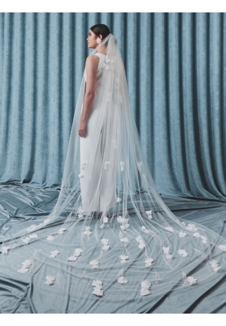 S75516-300-1 Voile avec fleurs 3D et perles ()