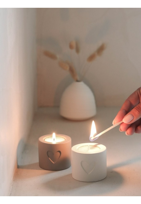 Leeff Hilde — lot de 2 porte‑bougies cœur, gris