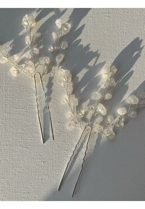 Sally Jane Bridal Lotis Épingles à Cheveux Argent Transparent