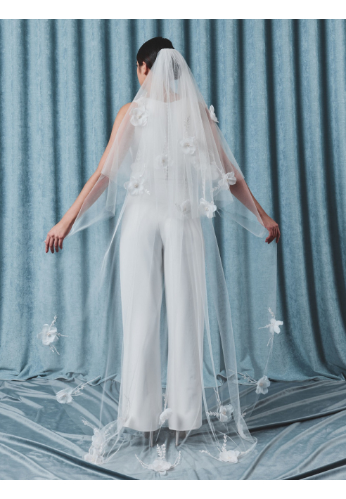  S75512-210-2 Voile avec fleurs 3D et perles