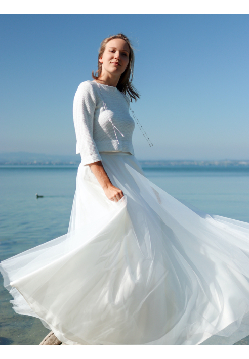 Forever & Eva P5310G Manteau de Mariée Lurex Argent