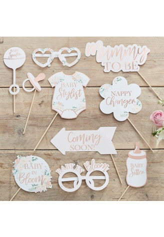 Ginger Ray BL-125 Floral Baby Shower Photo Booth Props ()