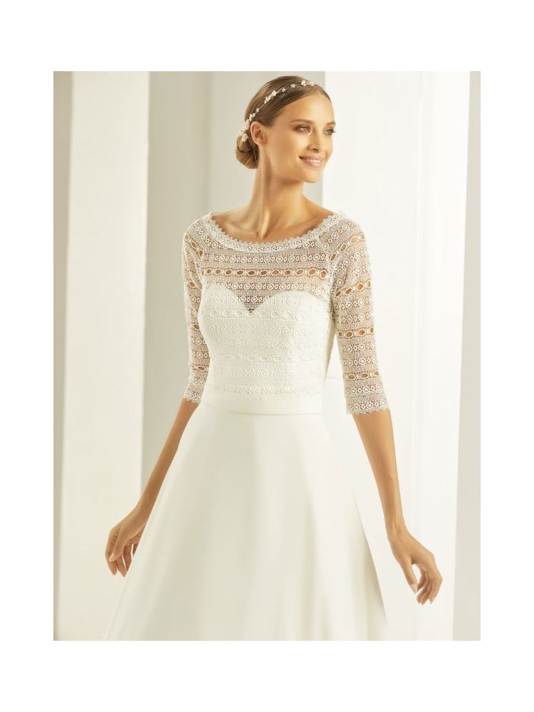 Boléro en dentelle Boho avec manches 3/4 E279 Bianco Evento main product photo