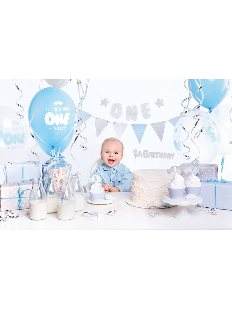 Set de décorations de fête - 1er anniversaire bleu/argent main product photo