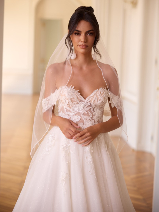 Bianco Evento S548 – Voile ivoire en tulle pailleté, 110 cm main product photo